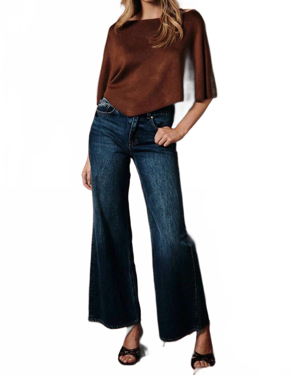 NEW SUNDAY EDITION slouchy neckline poncho knit top in warm rust-